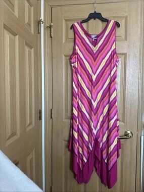 Catherines 3XWP Petite Pink Chevron Maxi Dress Beaded Hem